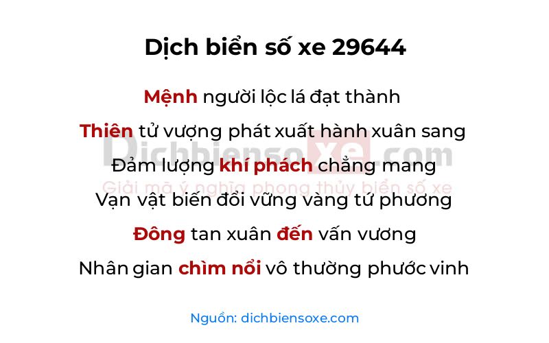 Dịch thơ biển số 29644
