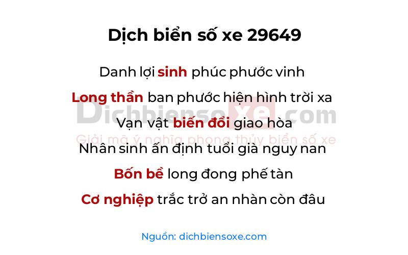 Dịch thơ biển số 29649