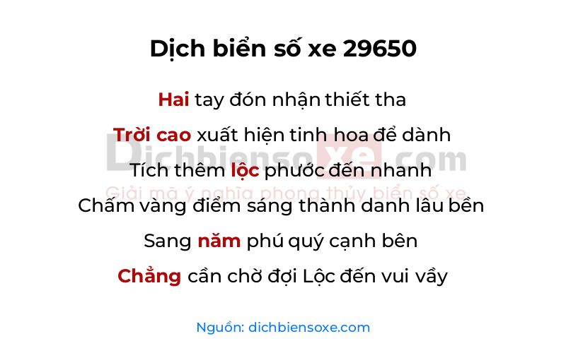 Dịch thơ biển số 29650