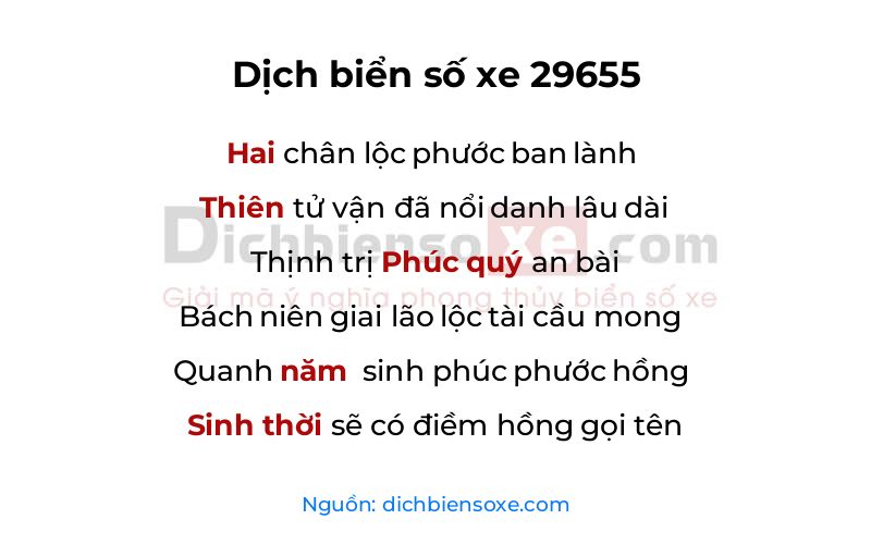 Dịch thơ biển số 29655