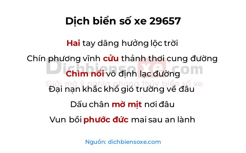 Dịch thơ biển số 29657