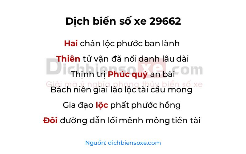 Dịch thơ biển số 29662