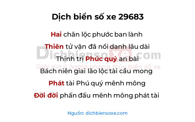 Dịch thơ biển số 29683