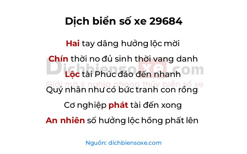 Dịch thơ biển số 29684