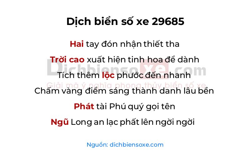 Dịch thơ biển số 29685