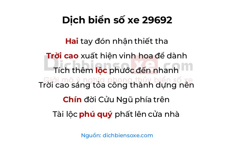 Dịch thơ biển số 29692