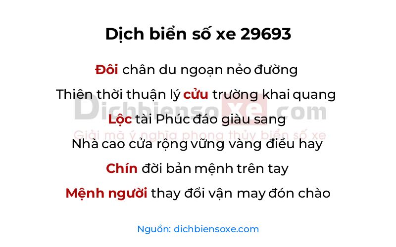 Dịch thơ biển số 29693
