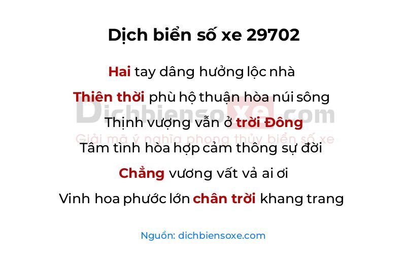 Dịch thơ biển số 29702