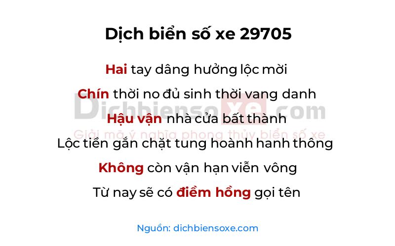 Dịch thơ biển số 29705