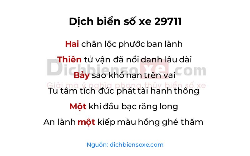 Dịch thơ biển số 29711