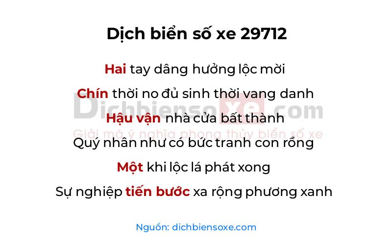 Dịch thơ biển số 29712