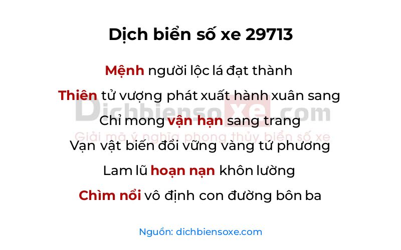 Dịch thơ biển số 29713
