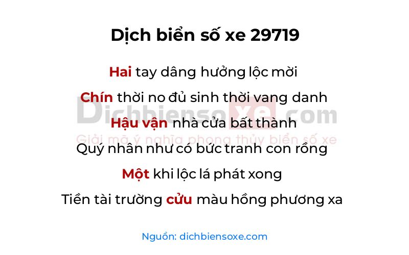 Dịch thơ biển số 29719