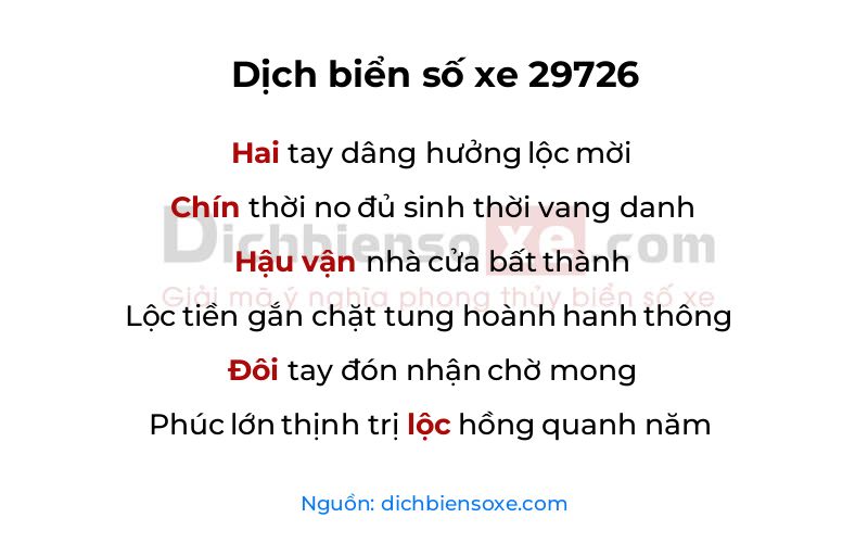 Dịch thơ biển số 29726