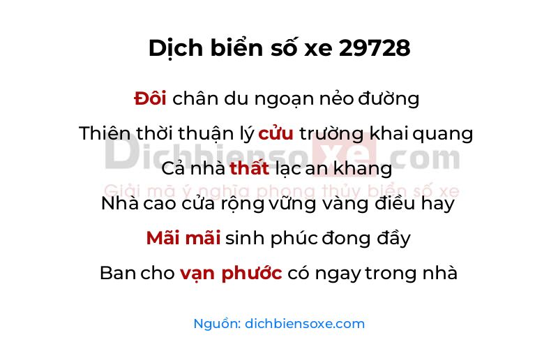 Dịch thơ biển số 29728