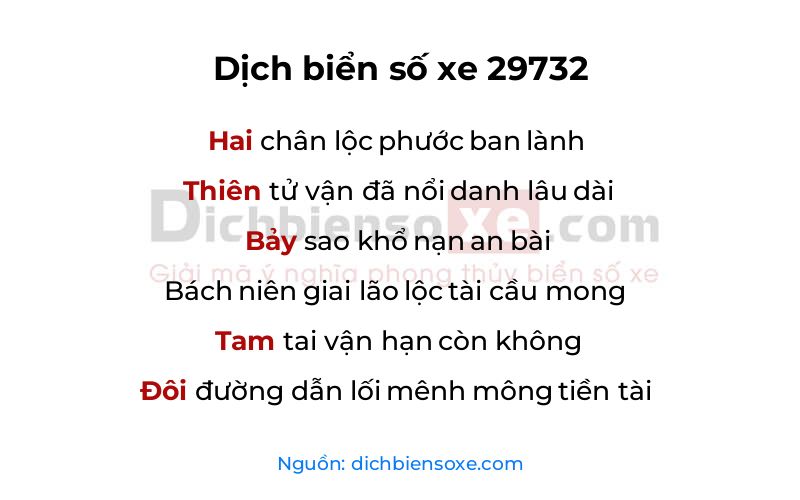 Dịch thơ biển số 29732