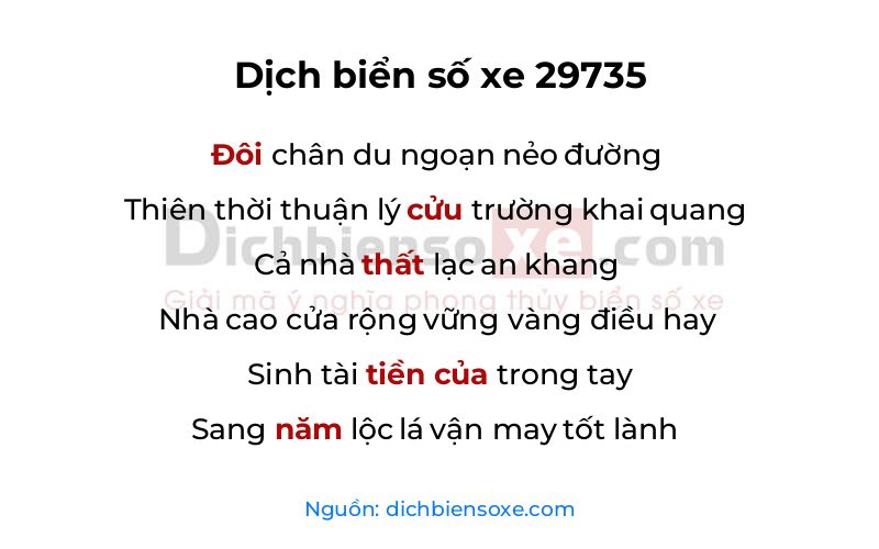 Dịch thơ biển số 29735