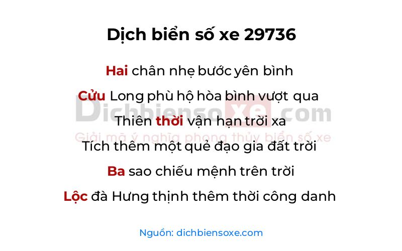 Dịch thơ biển số 29736