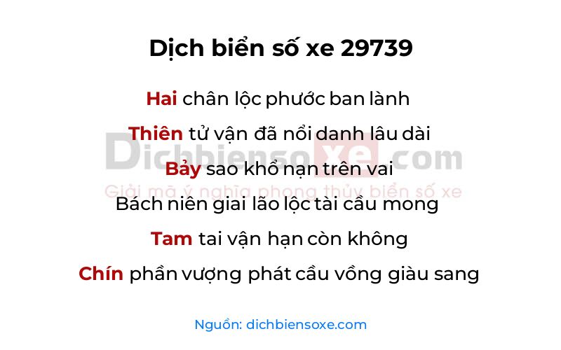 Dịch thơ biển số 29739