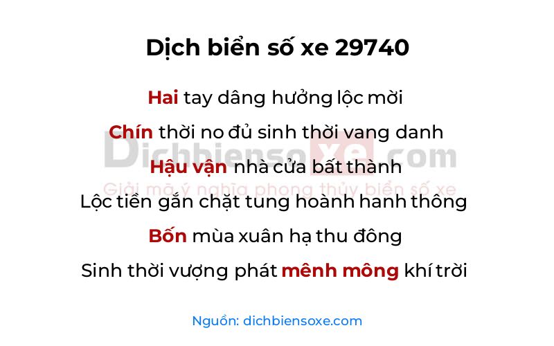 Dịch thơ biển số 29740