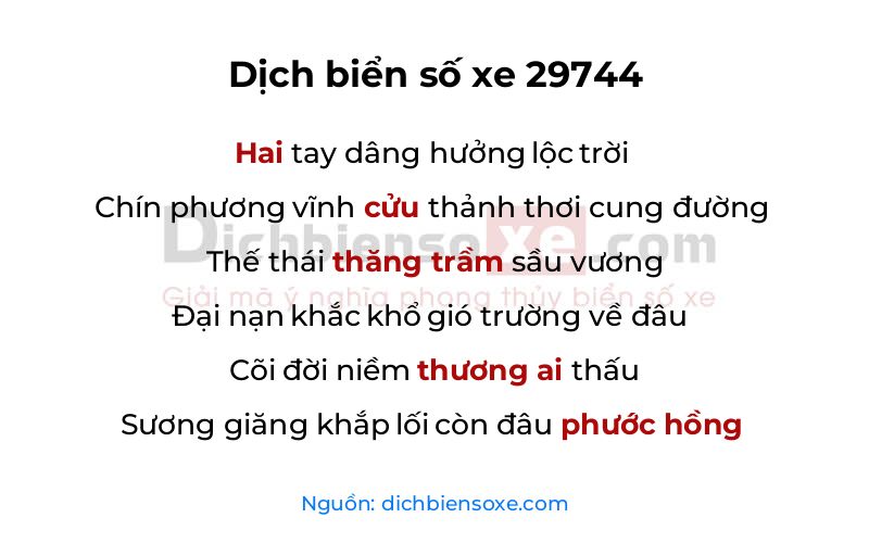 Dịch thơ biển số 29744