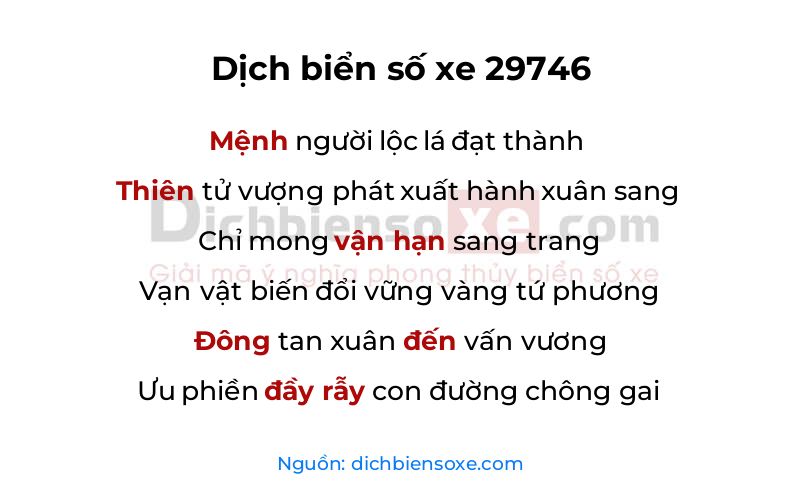 Dịch thơ biển số 29746