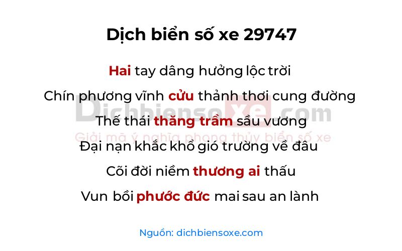 Dịch thơ biển số 29747