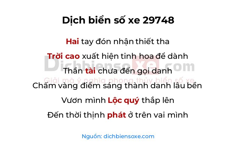 Dịch thơ biển số 29748