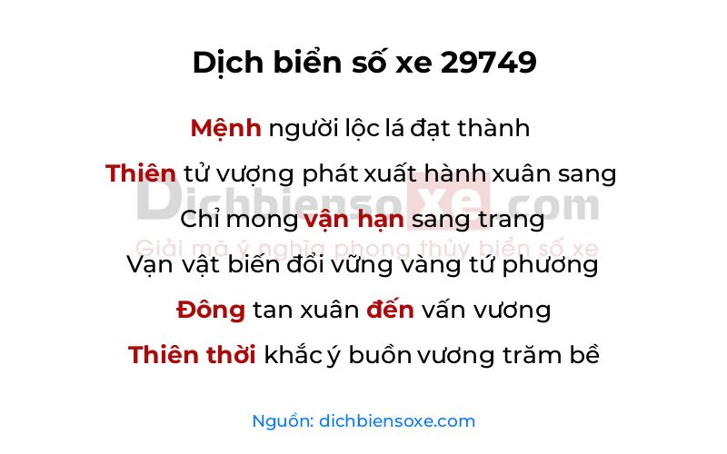 Dịch thơ biển số 29749