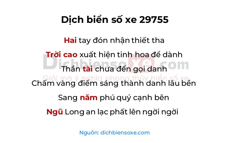 Dịch thơ biển số 29755