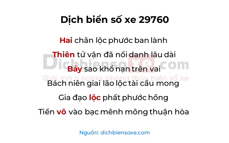 Dịch thơ biển số 29760