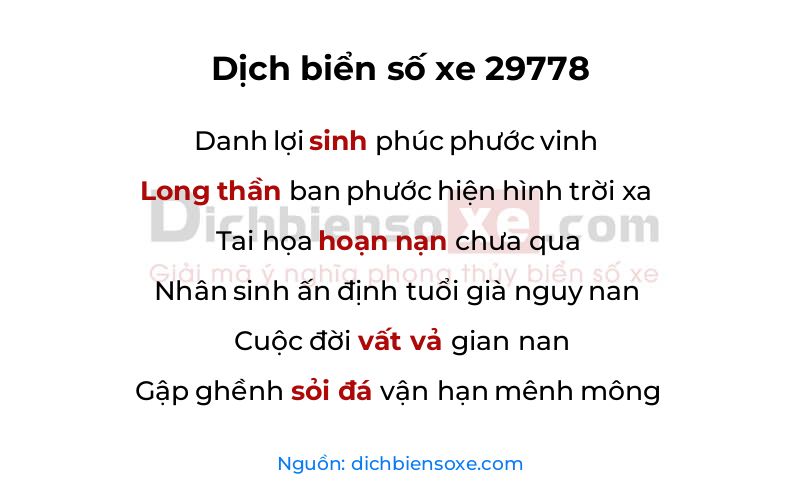 Dịch thơ biển số 29778