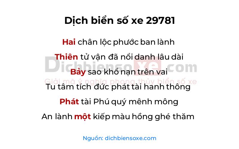 Dịch thơ biển số 29781
