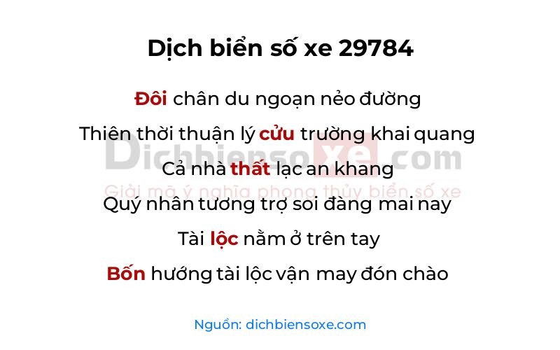 Dịch thơ biển số 29784