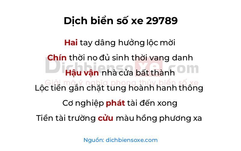 Dịch thơ biển số 29789