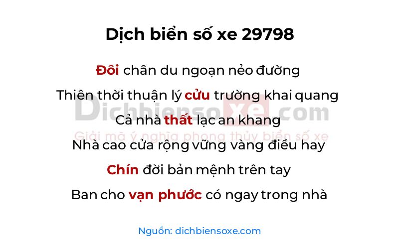 Dịch thơ biển số 29798
