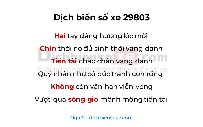 Dịch thơ biển số 29803