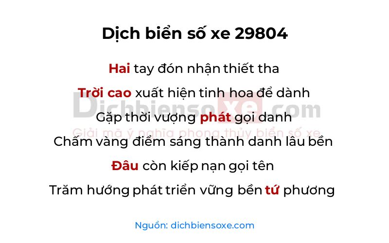 Dịch thơ biển số 29804