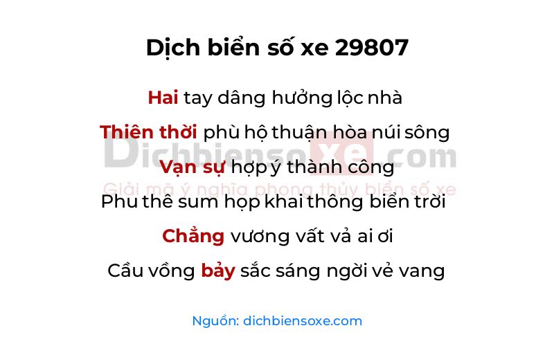 Dịch thơ biển số 29807