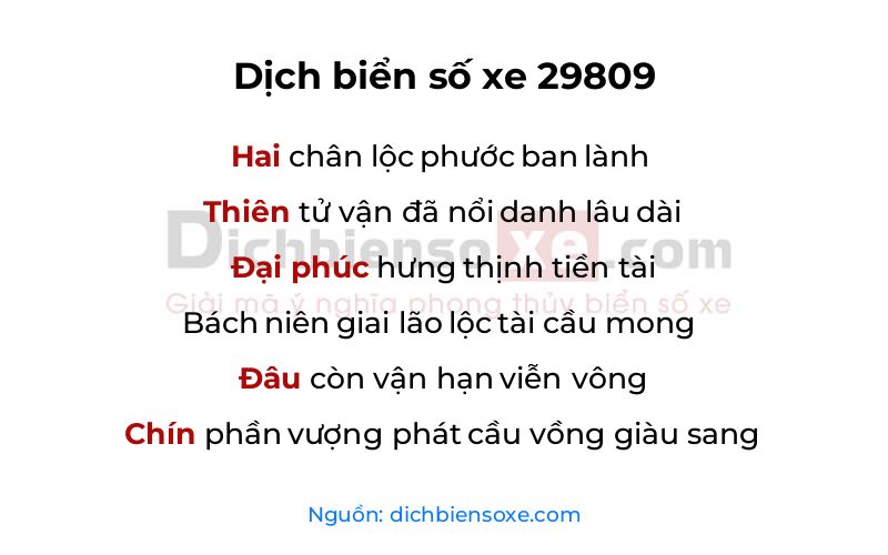 Dịch thơ biển số 29809