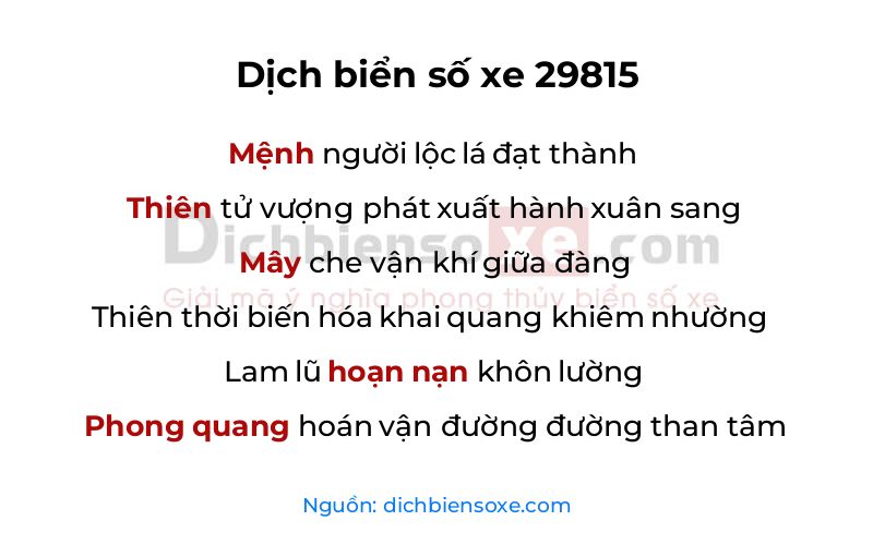 Dịch thơ biển số 29815