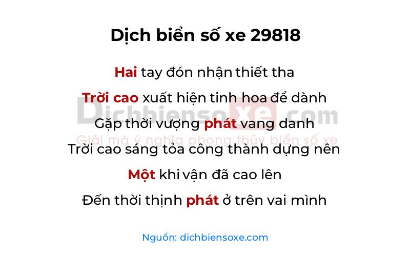 Dịch thơ biển số 29818