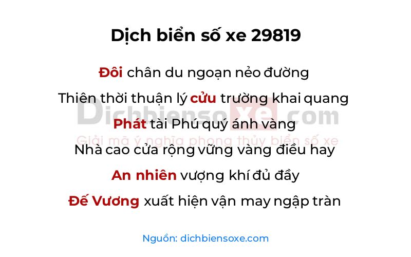 Dịch thơ biển số 29819