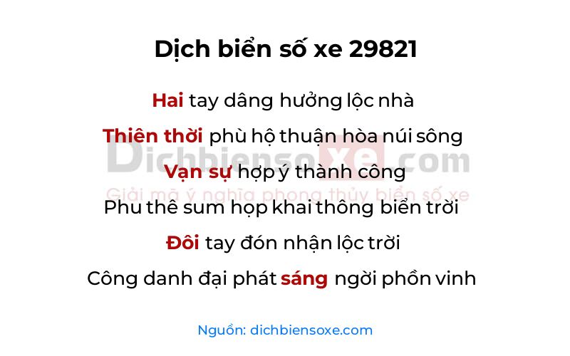 Dịch thơ biển số 29821