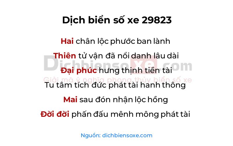 Dịch thơ biển số 29823