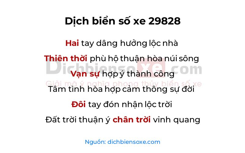 Dịch thơ biển số 29828