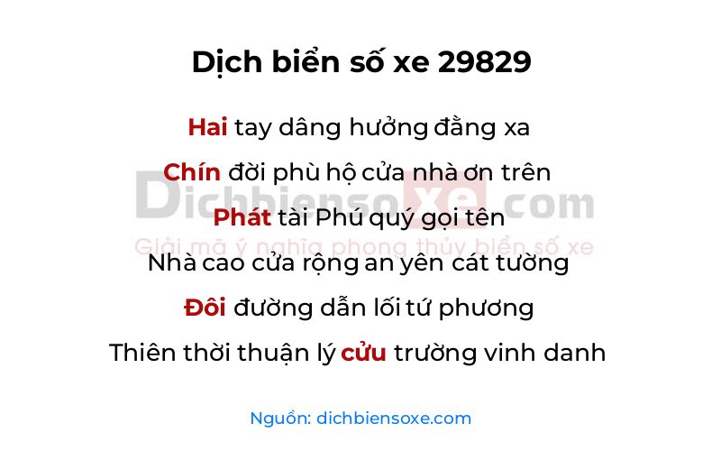 Dịch thơ biển số 29829