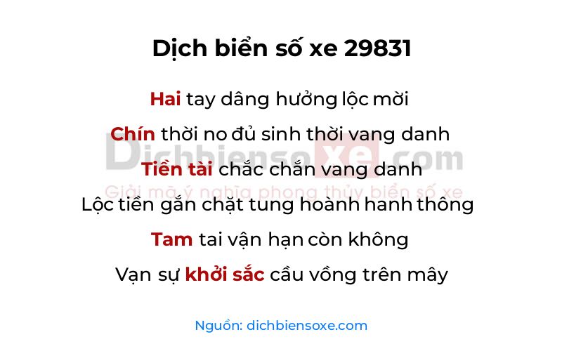 Dịch thơ biển số 29831