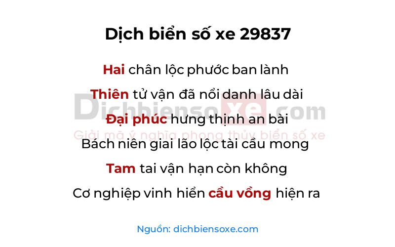 Dịch thơ biển số 29837