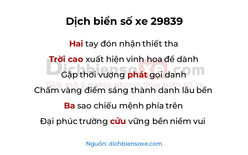 Dịch thơ biển số 29839